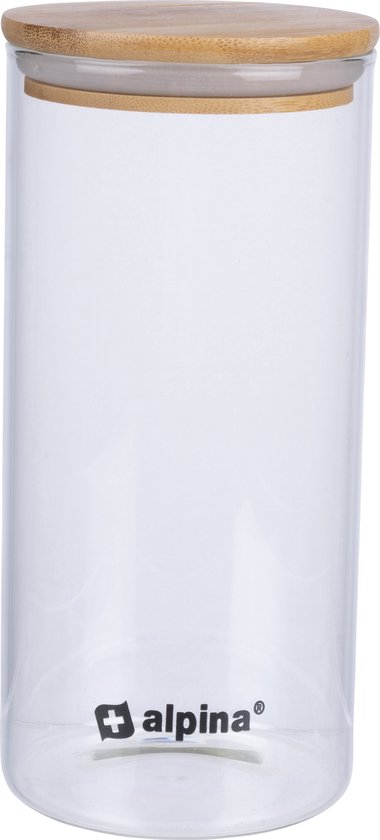 alpina Stockpot 1.25L - Glasgefäß mit Deckel - Vorratsgefäß aus Borosilikatglas/Bambus