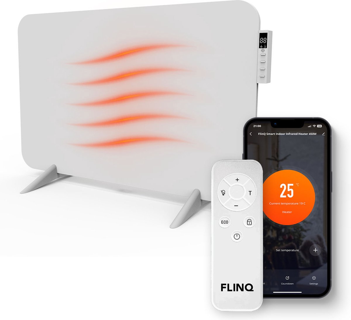 FlinQ - Infrarotheizung - 450 W - bis zu 12 m² - inkl. Thermostat - 45 x 72