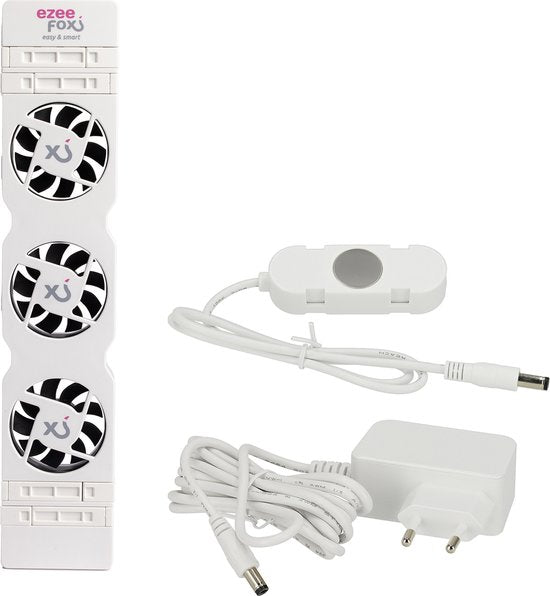 Ezeefox Heizkörperlüfter mit 3 Ventilatoren und Thermosensor - Monoset - Universal - Energieeffizient - Sehr leise - Heizkörperlüfter - Weiß