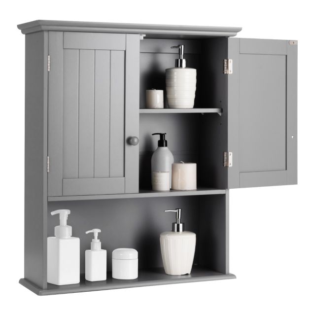 Badezimmer Wandschrank hölzerne hängende Schrank mit Türen & Regale Multifunktionale Lagerung Schrank für Bad Küche Schlafzimmer Grau
