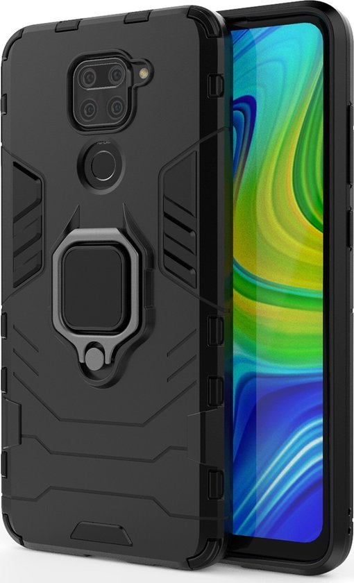 Mobigear Case passend für Xiaomi Redmi Note 9 Phone Case Hardcase | Mobigear Armor Ring Backcover Shockproof mit Ringhalterung | Shockproof Redmi Note 9 Phone Case | Anti Shock Proof - Black