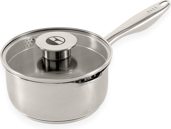 ELLE Gourmet Classique Edelstahl-Kasserolle mit Deckel - Ø 16 cm - Kochtopf - PFAS-frei - Induktion