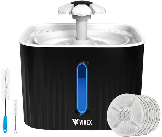 Vivex® Trinkbrunnen - Trinkbrunnen für Katzen und Hunde - Inkl. 5 Filter und Reinigungswerkzeug - Leise wie ein Mäuschen