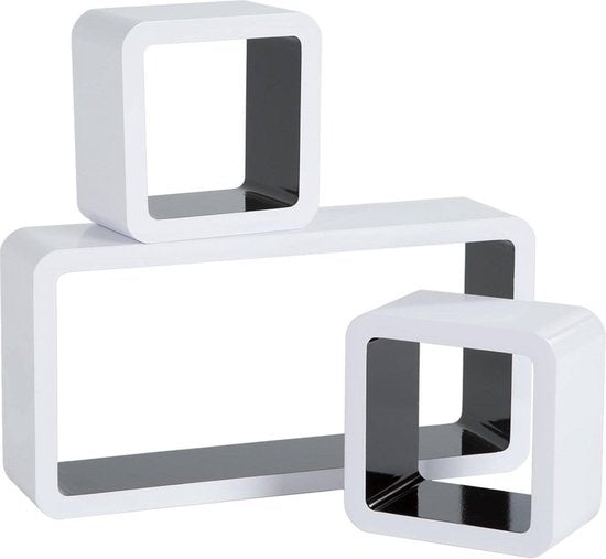 tectake - 3er-Set Wandregale Hochglanz Lotta schwarz/weiß 403189