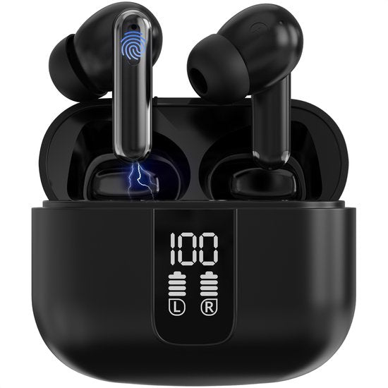 Strex Wireless Earphones - Aktive Geräuschunterdrückung - LED-Anzeige - Kabellose Bluetooth-Ohrhörer - Ohrhörer Wireless - Bluetooth 5.3 - Schwarz