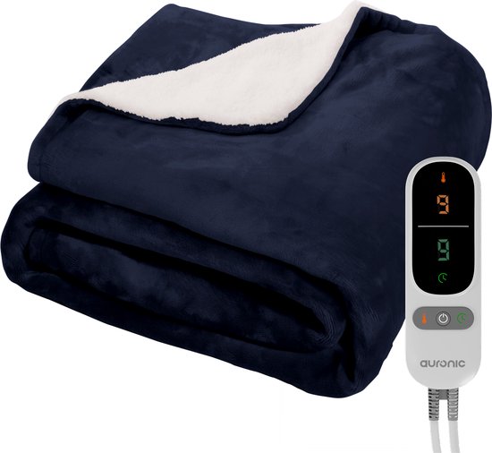 Auronic Electric Blanket - Wärmedecke - Sherpa Fleece - 9 Wärme- und Timer-Einstellungen - Decke - 180x130 - 1 Person - Blau