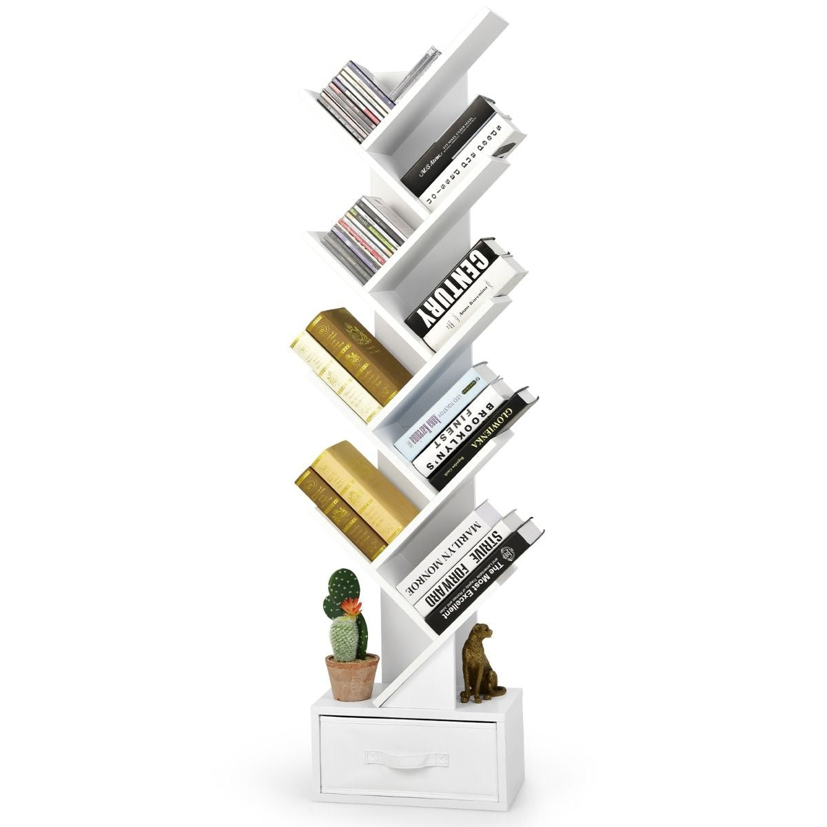 Coast Bücherregal - 8 Fachböden und Schublade - Baumform - 38 x 22 x 150 cm -Weiß