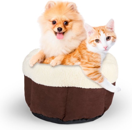 maxxpro Katzenkorb - Kleiner Hundekorb - Superweich - Waschbar - Braun/Weiß