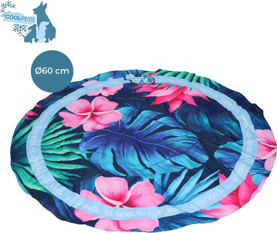 CoolPets Tropical Premium Kühlmatte Hund - Rund - 60 cm - Rutschfest und Nicht-fließend Kühlgel - Blumenmuster
