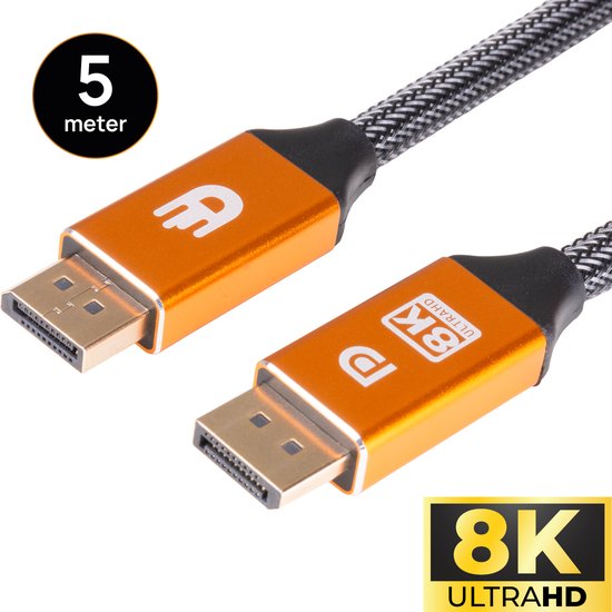 Drivv. Displayport-Kabel - 8K 60Hz - 4K 144 Hz - 32.4GBps - Displayport 1.4 - DP-Kabel - 5 Meter