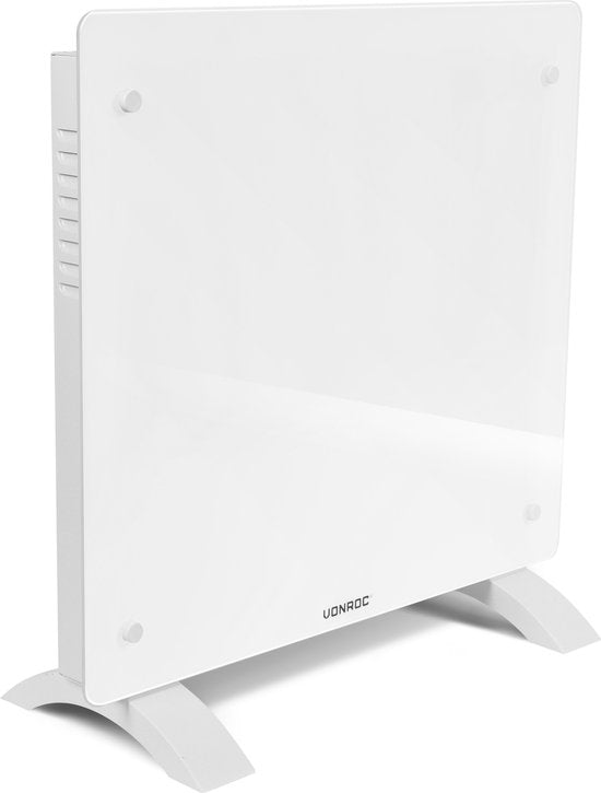 VONROC Luxury electric heater - Konvektorheizung mit Glasscheibe - 500W/1000W - Beheizt Räume bis zu 12m2 - Gesteuert sowohl mit App (über Wifi) als auch manuell - Einstellbarer Thermostat und Timer - Weiß