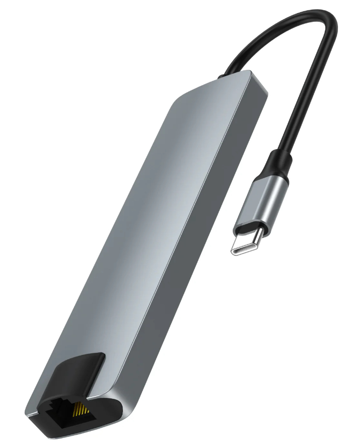 Nuvance - USB-C-HUB Ethernet 3.0 - 7 Ports - 19 x 5 x 2 cm - Silber