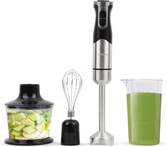 Niceey - Stabmixer-Set - Zerkleinerer - 4-in-1-Set - mit Schneebesen - 1000W - Edelstahl