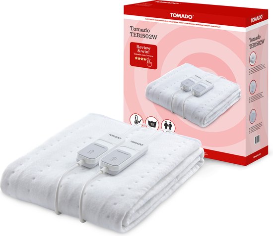 Tomado TEB1502W - Elektrische Unterbetten - 2 Personen - 160 x 140 cm - 2 Schalter - Weiß