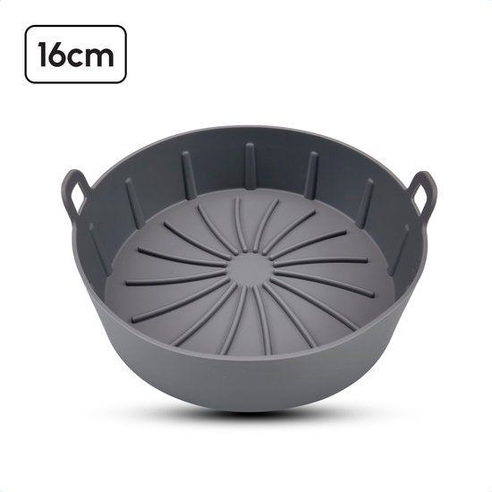 Bodo® Airfryer Zubehör - Airfryer Tablett Silikon - Airfryer Korb - Wiederverwendbares Auffangtablett - 16 cm - Backform - Grau - Frittieren - Frittierpapier - Heißluftfritteuse - Alternative Einwegpfannen