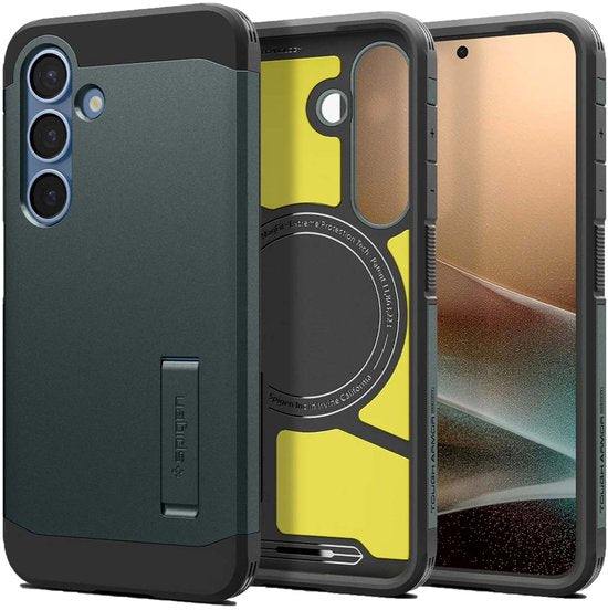 Spigen Tough Armor Backcover MagSafe für das Samsung Galaxy S25 - Abyss Grün