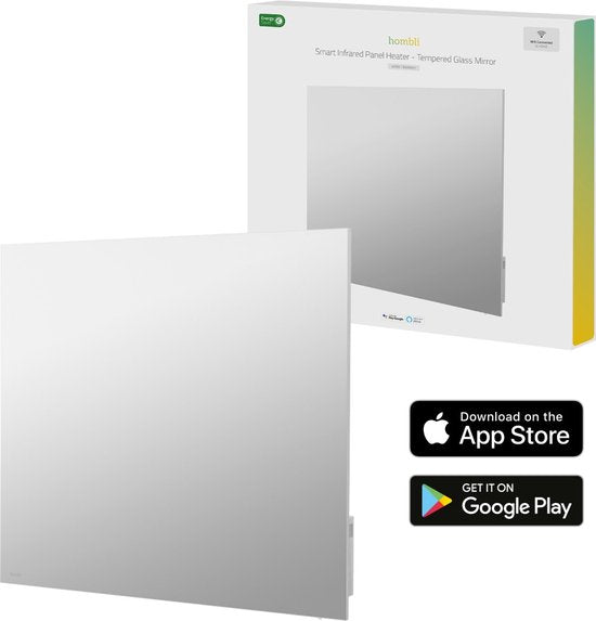 Hombli Smart Mirrored Infrarot-Flächenheizkörper - 400 Watt - Smart App - Integrierter Thermostat - 10m² - Wandmontage - Weiß
