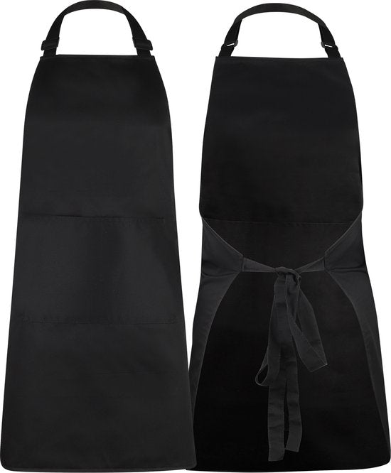 Küchenschürze - Wasser- und schmutzabweisend - Professionelle Kochschürze - Schürze für Frauen und Männer - Catering-Schürze - Unisex - Verstellbare Schnalle - Extra große Fächer - Schwarz
