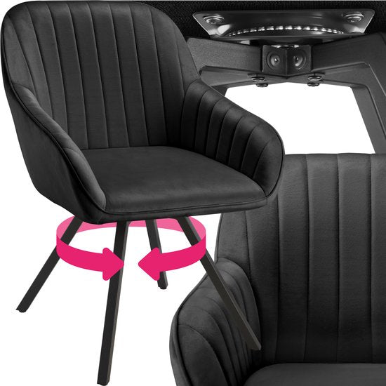 tectake® - Esszimmer-Drehstuhl mit Armlehnen - Ergonomischer Schalensessel mit Samtbezug - Gepolstert - Drehstuhl für Wohnzimmer