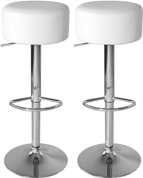 Elegante Barhocker mit weißem Sitz und verstellbarer Höhe - Küchenstuhl - Zweier-Set