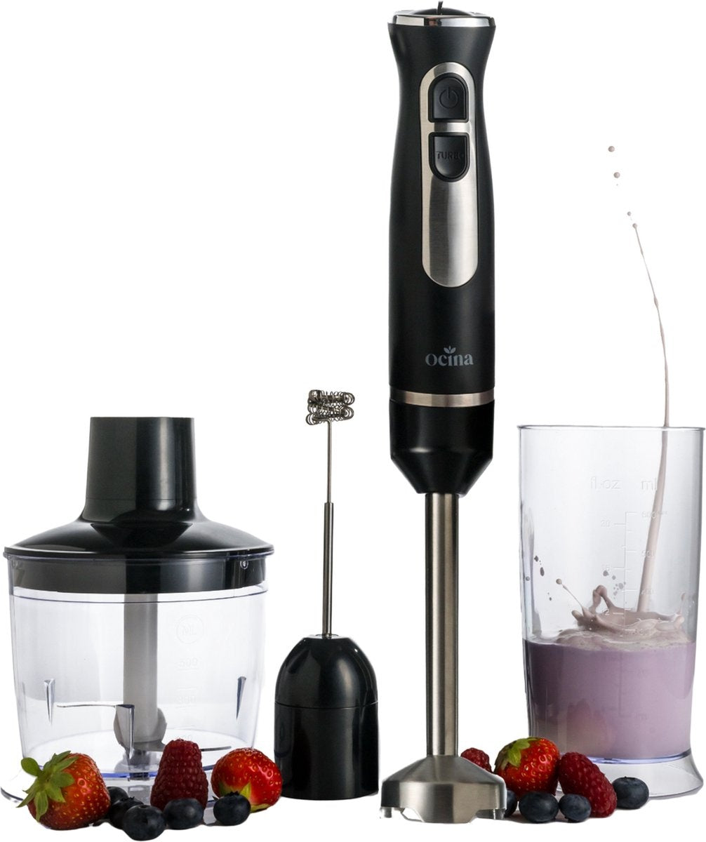Ocina Stabmixer-Set - 5-in-1 Mixer mit Zerkleinerer - 800W - 600ML - Edelstahl/Schwarz