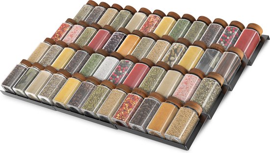 Soothe Gewürzregal Schublade für 48 Gewürztöpfe - ausziehbar - 12er Set - Gewürzorganisator - Gewürzregal - Gewürzregal - Edelstahl