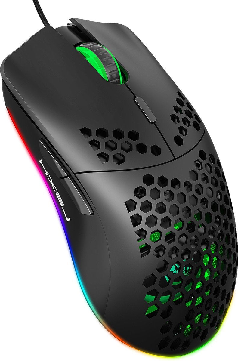 HXSJ J900 Optische Gaming-Maus - Ultraleicht - RGB-Beleuchtung - 6400 DPI - Schwarz