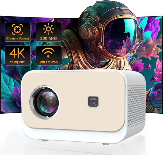 Fuegobird A11 Smart Beamer - 1080P Full HD Projektor - Android TV 9.0 - 200 ANSI - Streaming mit IOS & Android - Elektrischer Fokus und Trapezkorrektur - 1GB RAM+8GB ROM - 2.4G/5G WiFi - BT5.0 - Netflix/Prime Video/Youtube - Weiß