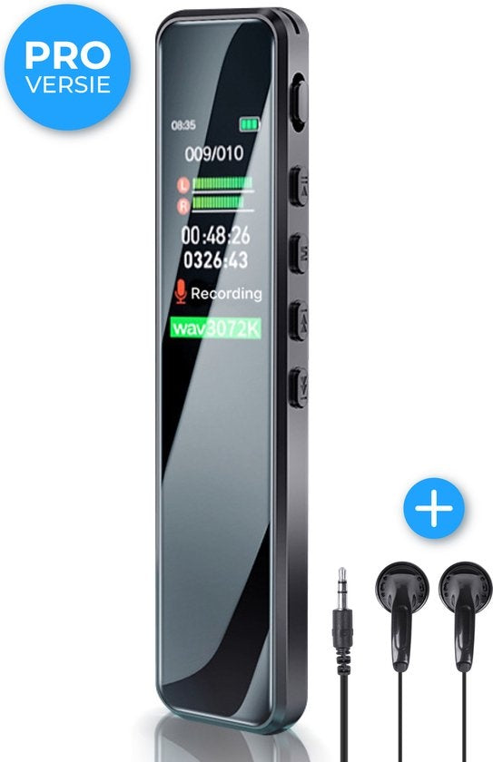 Nuvance - Digitales Diktiergerät - Digitales Diktiergerät - Audiorecorder - mit Rauschunterdrückung - inkl. Ohrstöpsel - 32GB Speicher - Schwarz