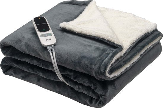 DistinQ Heizdecke XXL 180x160 cm - 2 Personen-Wärmedecke - 160watt - Abschaltautomatik - Überhitzungsschutz - 9 Stufen - Wärmedecke - Sherpa grau - Energieeffizient
