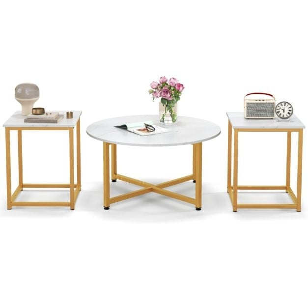 Coast 3-teiliges Couchtisch-Set - Weiß/Gold - Rund 80x42cm - Quadratisch 40x40x50cm – Bild 2