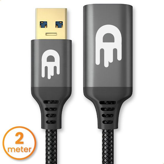 Drivv. Premium USB-Verlängerungskabel 3.0 - Stecker zu Buchse - USB-Datenkabel - schnelle Übertragung - 5Gbps - Nylon - 2 Meter - Schwarz