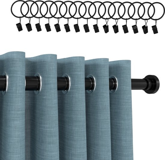 Noswo Vorhangstange ohne Bohren - 130-230 cm - Inklusive 15 Ringe - Ausziehbar - Duschstange - Duschvorhangstange - Klemmstange - Selbstspannend - Schwarz