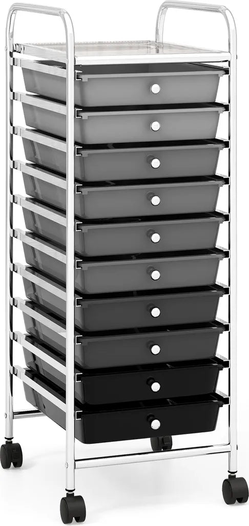 COSTWAY Rollcontainer mit 10 stapelbaren Schubladen schwarzer Farbton