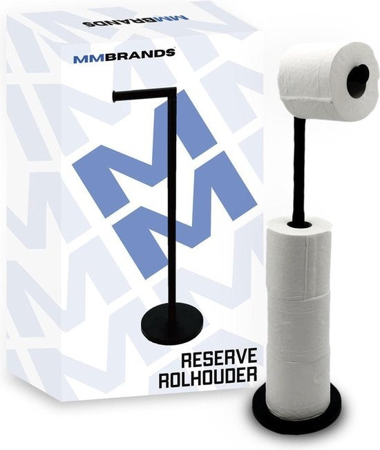 MM Brands WC-Rollenhalter - WC-Rollenhalter stehend - Toilettenpapierrollenhalter ohne Bohrung - Schwarz