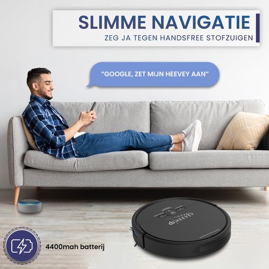 Heevey Staubsaugerroboter mit Wischfunktion - Intelligente Navigation - Automatische Ladestation - Wischroboter - Staubsaugerroboter für Haustiere - Inklusive App in niederländischer Sprache