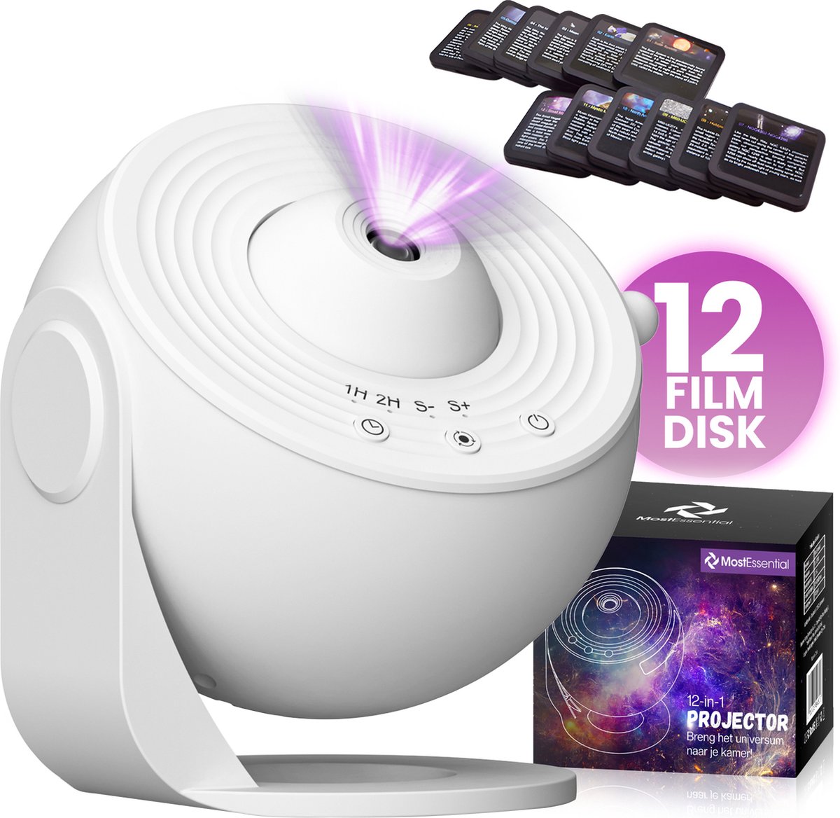 MostEssential Premium 12-in-1-Projektorlampe - 3000 lm - USB - Weiße Ausführung