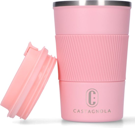 Castagnola Thermos Cup - Kaffeebecher To Go - Reisebecher für Kaffee und Tee - Teebecher - 380 ML - Edelstahl - Pink