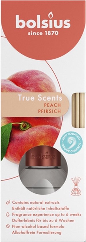 Bolsius Duftstäbchen Pfirsich - Pfirsich-Duft Diffusor 45 ml Wahre Frische
