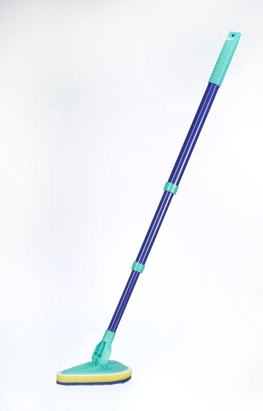 Generic - Bad-/Fliesenwischer Blitz-Blank - 4-teilig - mit Teleskopstiel & doppelseitigem Schwamm - Blau