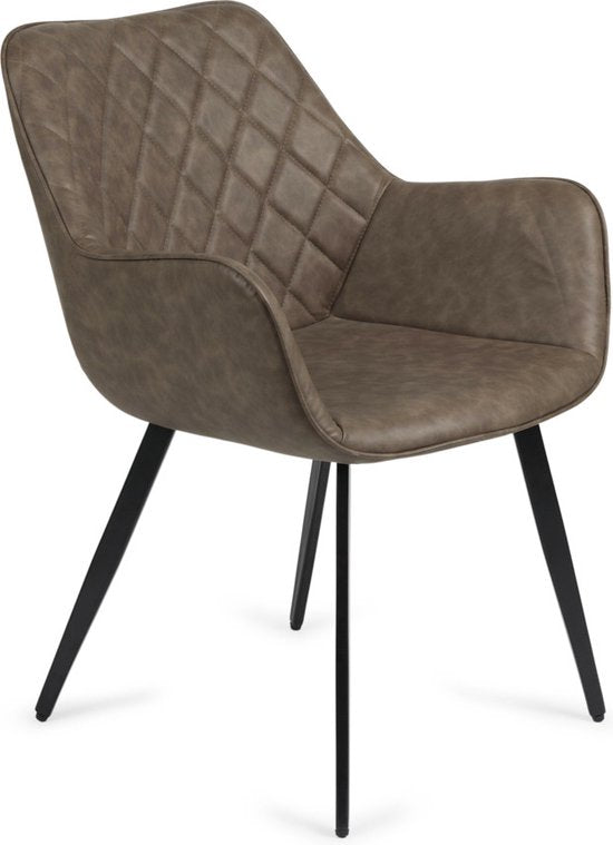 LIFA LIVING Stuhl Genua - Moderner Schalensessel - 2er Set - Esszimmerstuhl mit Armlehne - Metallbeine - Braunes Kunstleder - Max. 100 kg - 63