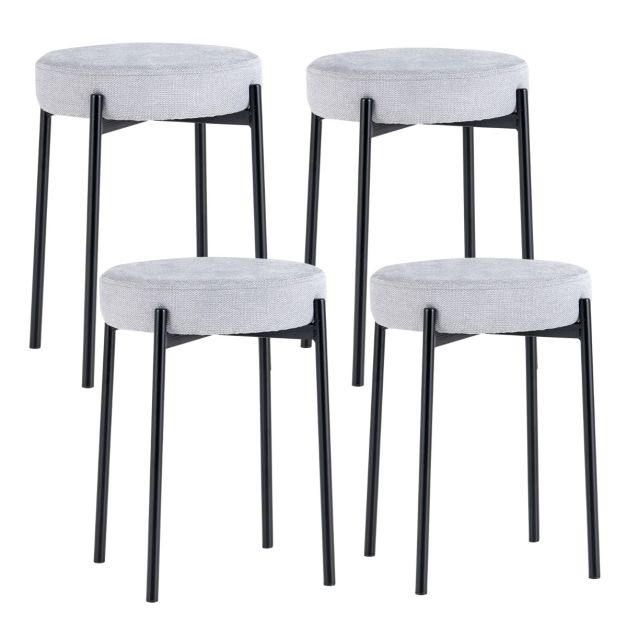 4er-Set gepolsterte Esszimmerstühle - stapelbar mit Metallbeinen - bequeme Küchenstühle in Hellgrau - 50 cm Sitzhöhe – Bild 2