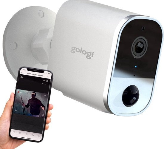 Gologi kabellose Kamera auf Batterie - Sicherheitskamera - Mit Nachtsicht - WiFi-Kamera - Sicherheitskamera - Wiederaufladbar - Niederländischsprachige App - Weiß