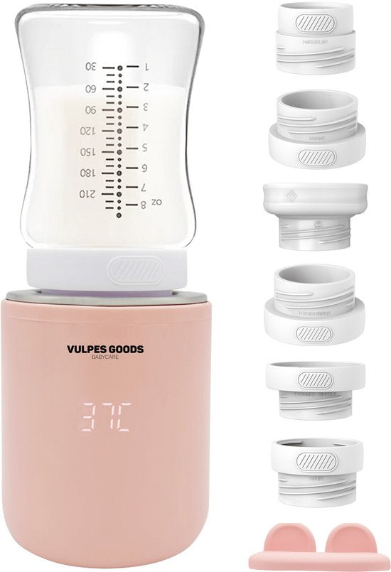 Vulpes Goods® BabyCare - Flaschenwärmer On the Go Pro - Tragbarer Babyflaschenwärmer - Intelligenter Flaschenwärmer - 4 Temperaturstufen - Kabellos - Rosa