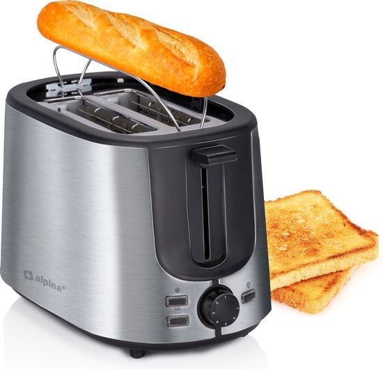 alpina Toaster - 7 Bräunungsstufen - Auftaufunktion - Rutschfeste Füße - Zwei Brotschlitze und Toastereinsatz - Farbe Silber