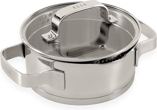 ELLE Gourmet Modern Edelstahl Kochtopf mit Deckel - Ø 16 cm - Kochtopf - PFAS frei - Induktion