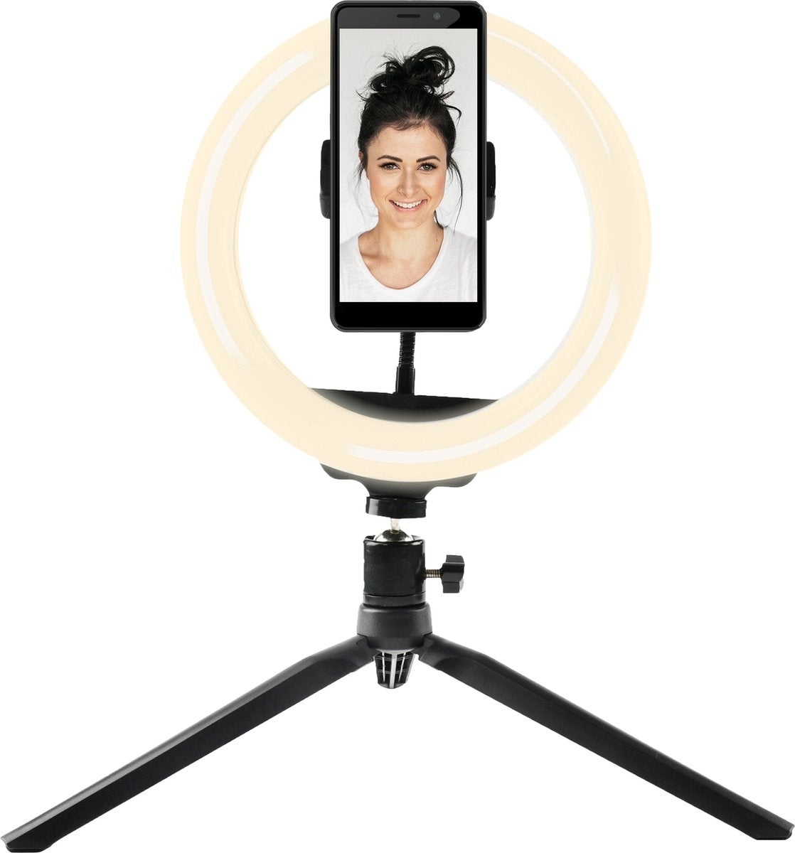 Denver RLS801 Ringlicht mit Stativ - 8-Zoll-Tiktok-Lampe mit Telefonhalterung - Ringlicht 19cm hoch