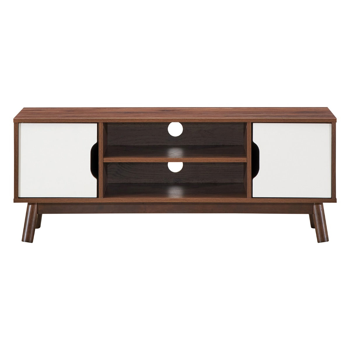 TV-Möbel im Industriestil für TV-Schränke bis 127 cm Modernes multifunktionales Aufbewahrungsmöbel aus Holz mit offenem Regal (Weiß) – Bild 2