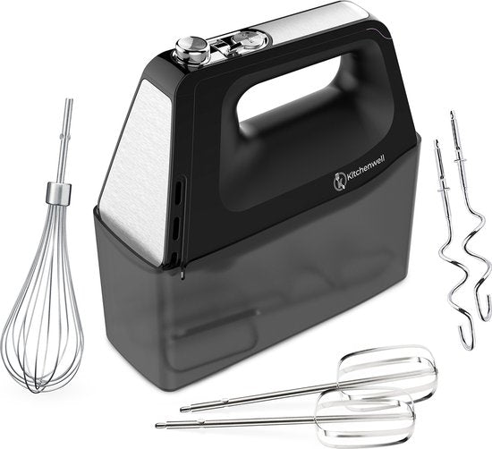 Kitchenwell Handrührgerät - 10 Geschwindigkeitsstufen mit Turbofunktion - Pulsfunktion - Knethaken und Rührbesen - Aufbewahrungshalter