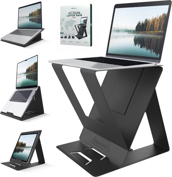Nomadius X Stand - Faltbarer Laptop-Ständer - Sitzender Laptop-Ständer - Verstellbar in 5 Positionen - Tragbar - Premium PU-Leder - Schnell faltbarer Laptop-